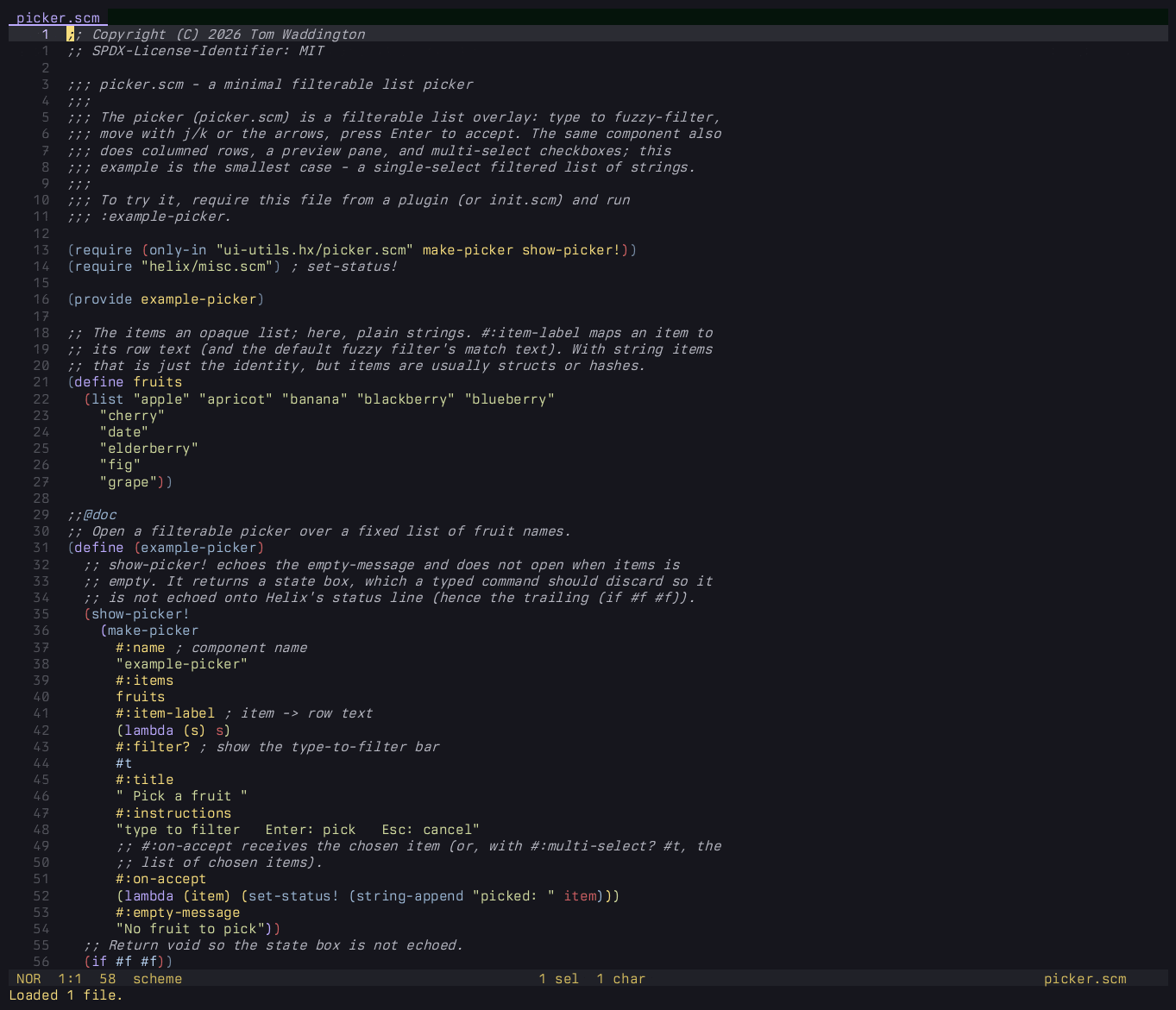 An asciinema recording of evaluating code to the eval.hx buffer in Helix