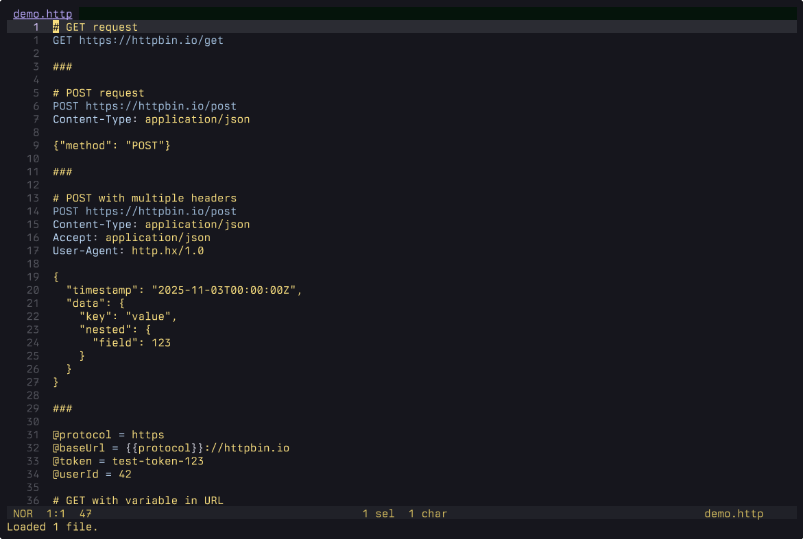 An asciinema recording of interacting with an HTTP API in Helix