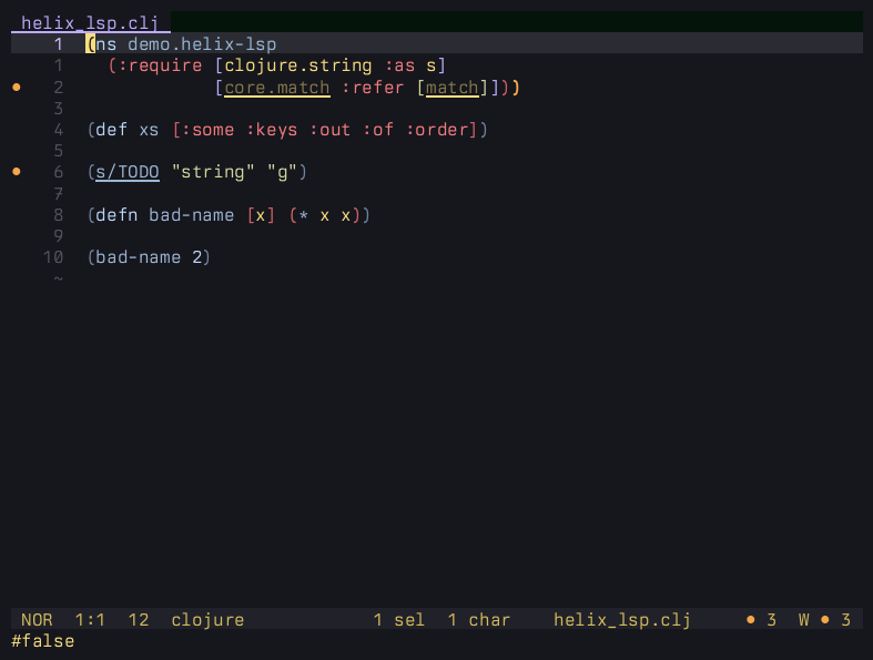 clojure-lsp features in Helix