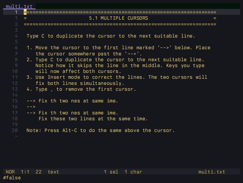 Helix’s multi-cursor editing
